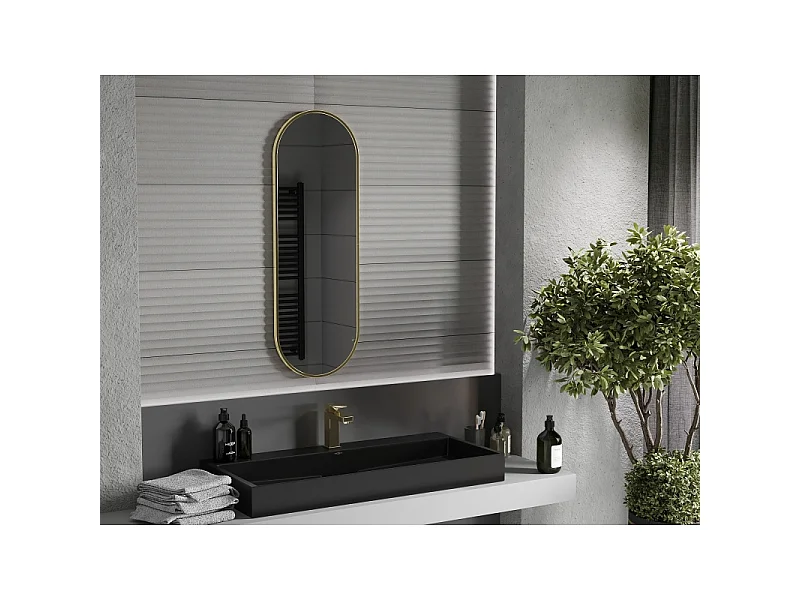 Mexen Loft ovaler Badspiegel 100 x 35 cm, goldener Rahmen - 9851-100-035-000-50