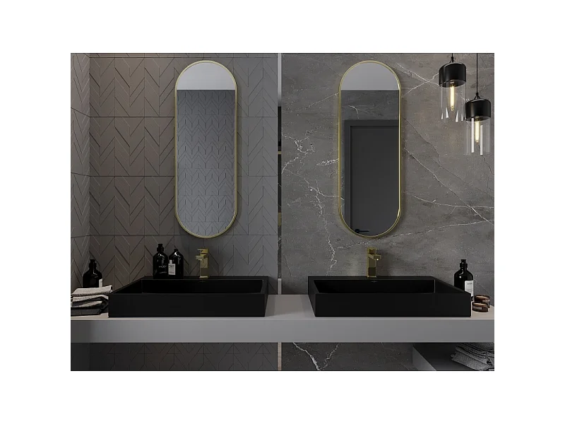 Mexen Loft ovaler Badspiegel 100 x 35 cm, goldener Rahmen - 9851-100-035-000-50