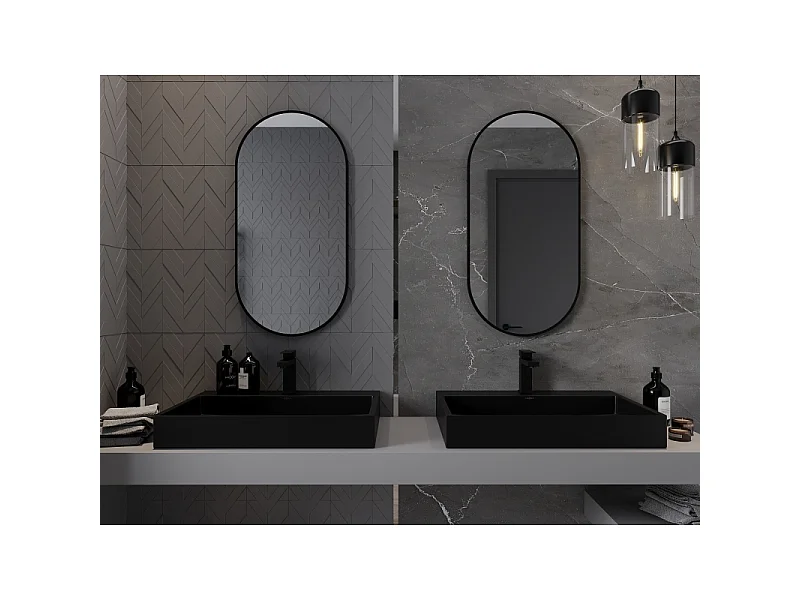 Mexen Loft Ovaler Badezimmerspiegel 90 x 45 cm, schwarzer Rahmen - 9851-090-045-000-70
