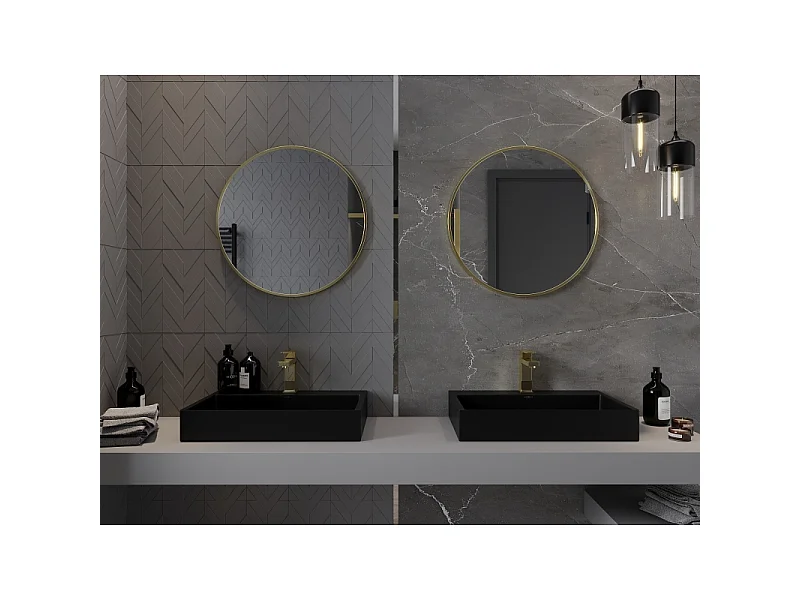 Mexen Loft runder Badezimmerspiegel 65 cm, goldener Rahmen - 9850-065-065-000-50