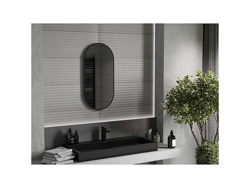 Mexen Loft ovaler Badezimmerspiegel 80 x 40 cm, schwarzer Rahmen - 9851-080-040-000-70