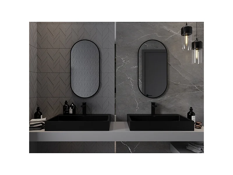 Mexen Loft ovaler Badezimmerspiegel 80 x 40 cm, schwarzer Rahmen - 9851-080-040-000-70