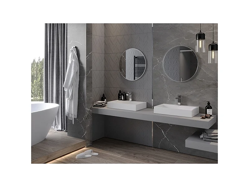 Mexen Loft runde Badezimmer Spiegel 60 cm, Edelstahlrahmen - 9850-060-060-000-10