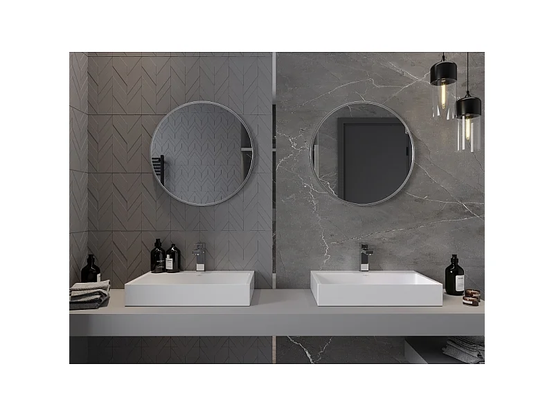 Mexen Loft runde Badezimmer Spiegel 60 cm, Edelstahlrahmen - 9850-060-060-000-10