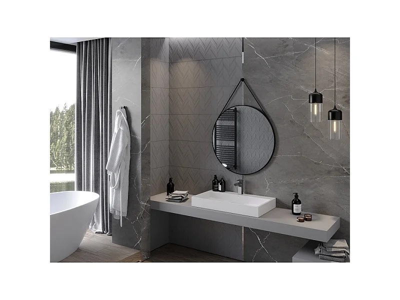 Mexen String miroir de salle de bain rond 80 cm, cadre noir - 9854-080-080-000-70