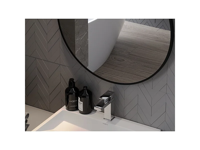 Mexen String miroir de salle de bain rond 80 cm, cadre noir - 9854-080-080-000-70