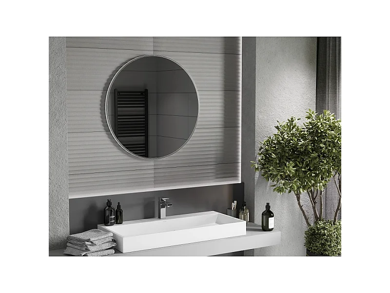 Mexen Loft Rundes Badezimmerspiegel 80 cm, Rahmen Inox - 9850-080-080-000-10
