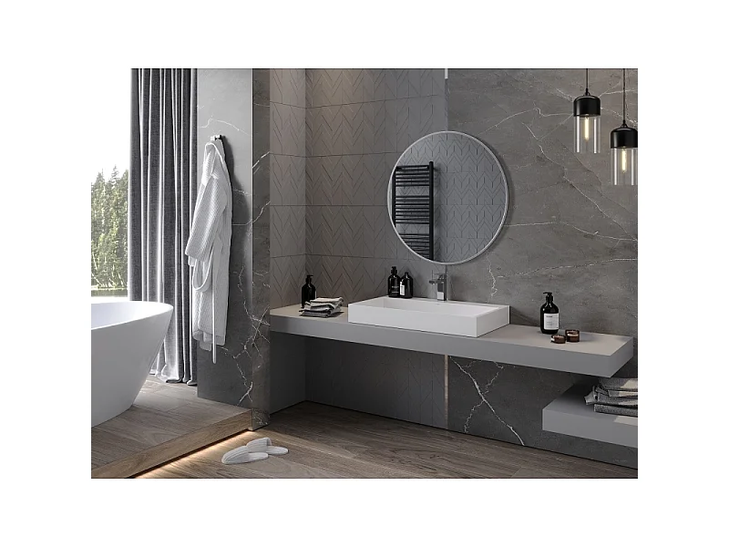 Mexen Loft Rundes Badezimmerspiegel 80 cm, Rahmen Inox - 9850-080-080-000-10