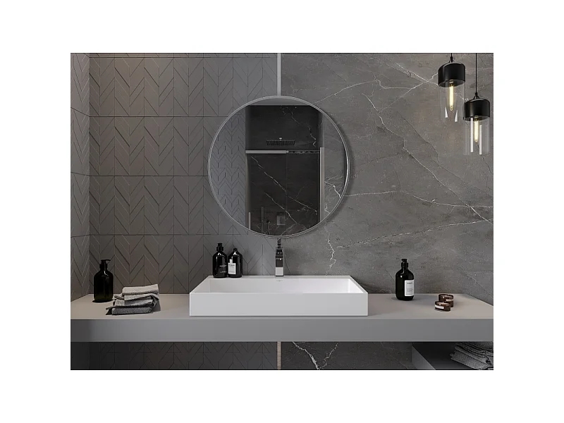 Mexen Loft Rundes Badezimmerspiegel 80 cm, Rahmen Inox - 9850-080-080-000-10