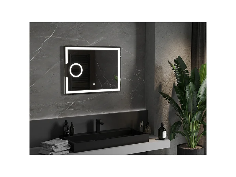 Mexen Onyx beleuchteter Badezimmerspiegel mit Kosmetikspiegel 80 x 60 cm, LED 6000K, Antibeschlag - 9813-080-060-611-00
