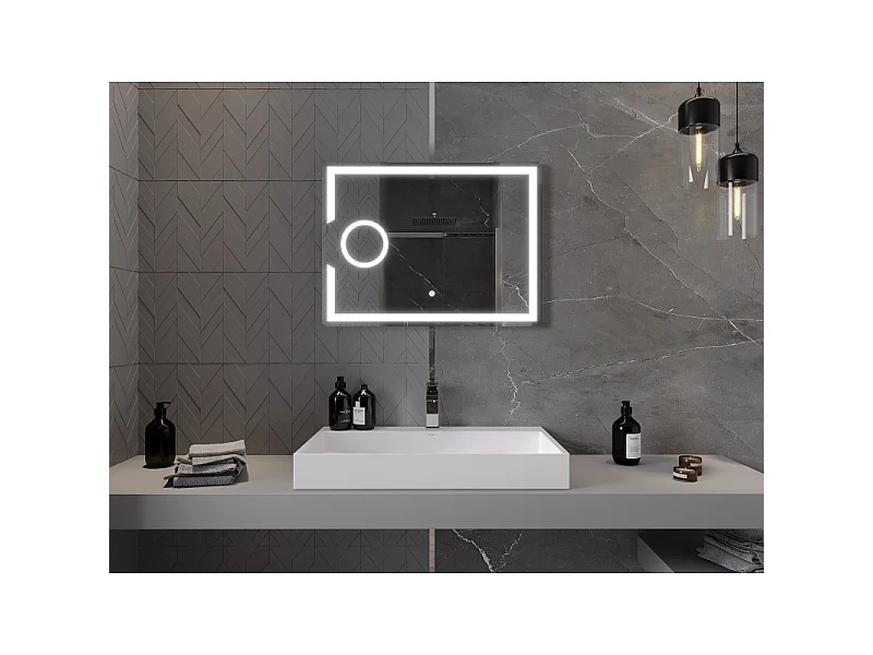 Mexen Onyx beleuchteter Badezimmerspiegel mit Kosmetikspiegel 80 x 60 cm, LED 6000K, Antibeschlag - 9813-080-060-611-00