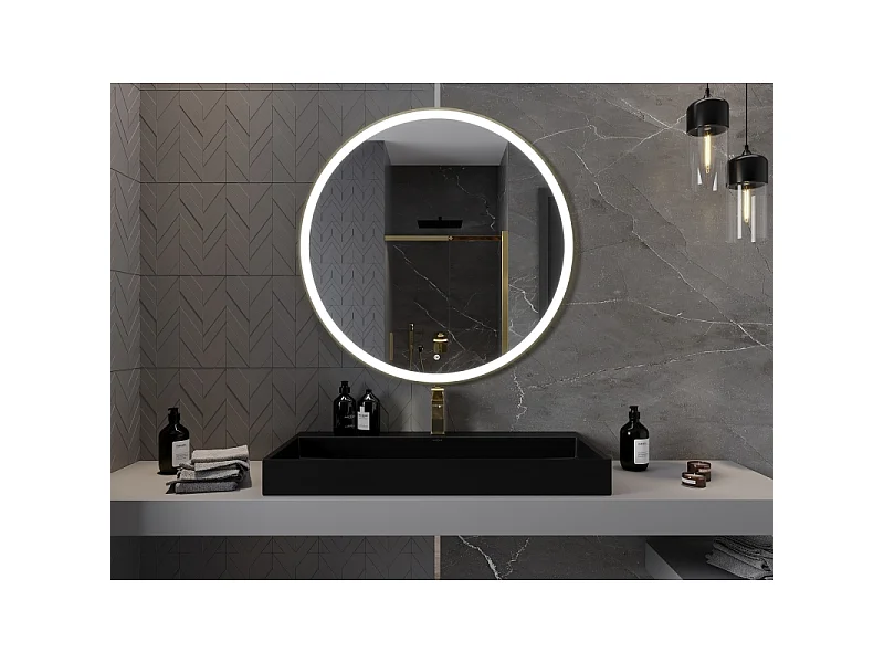 Mexen Esso beleuchteter Badezimmer Spiegel, rund 100 cm, LED 6000K, Anti-Beschlag, goldener Rahmen - 9825-100-100-611-50