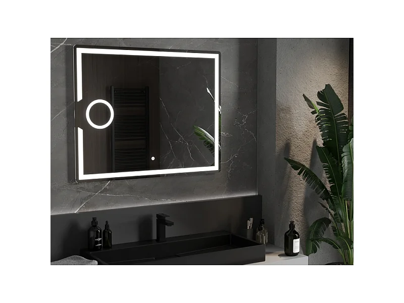 Mexen Onyx miroir de salle de bain éclairé avec miroir cosmétique 100 x 80 cm, LED 6000K, anti-buée - 9813-100-080-611-00