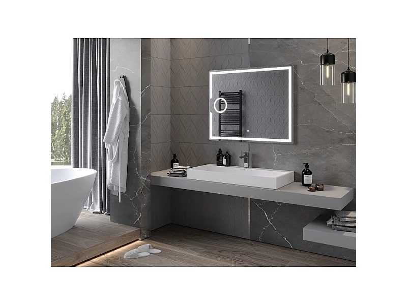 Mexen Onyx miroir de salle de bain éclairé avec miroir cosmétique 100 x 80 cm, LED 6000K, anti-buée - 9813-100-080-611-00