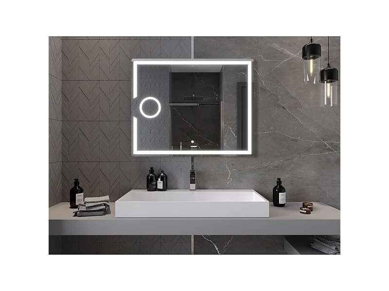 Mexen Onyx miroir de salle de bain éclairé avec miroir cosmétique 100 x 80 cm, LED 6000K, anti-buée - 9813-100-080-611-00