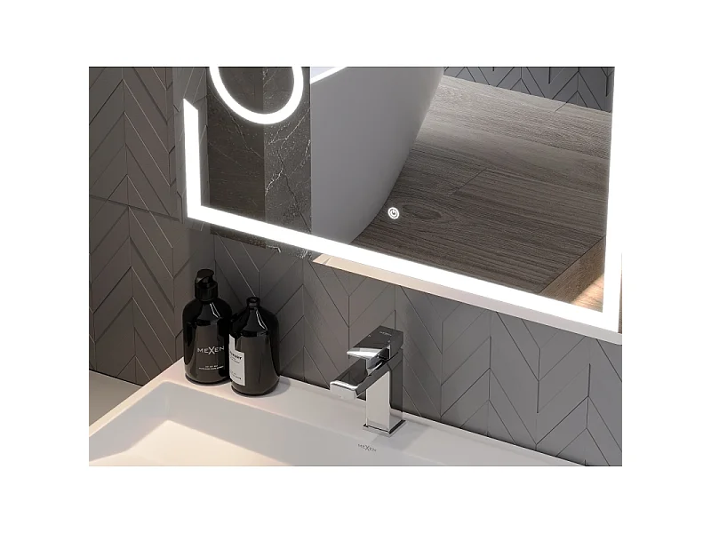 Mexen Onyx miroir de salle de bain éclairé avec miroir cosmétique 100 x 80 cm, LED 6000K, anti-buée - 9813-100-080-611-00