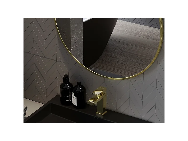 Mexen Loft miroir de salle de bain rond 35 cm, cadre doré - 9850-035-035-000-50