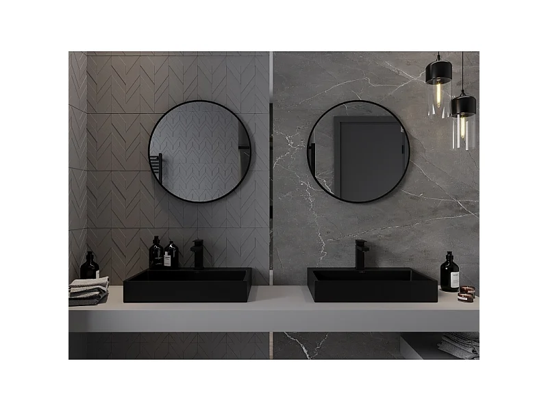 Mexen Loft rond badkamer spiegel 60 cm, zwarte lijst - 9850-060-060-000-70