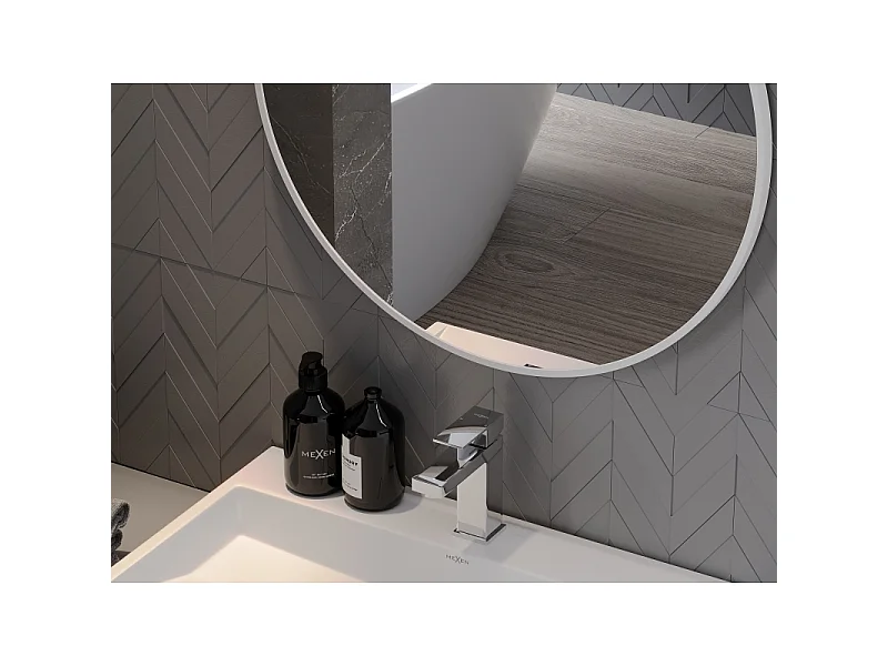 Mexen Loft miroir de salle de bain rond 30 cm, cadre blanc - 9850-030-030-000-20