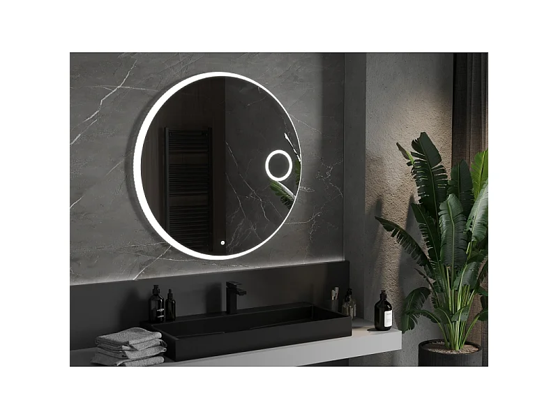 Mexen Ella miroir de salle de bain éclairé avec miroir cosmétique, rond 100 cm, LED 6000K, antibuée - 9811-100-100-611-00