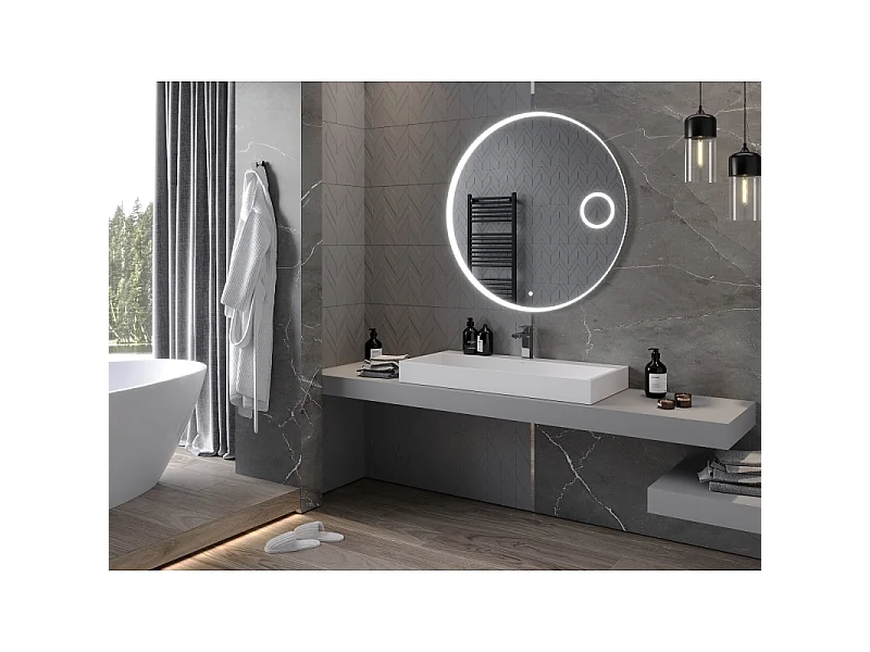Mexen Ella miroir de salle de bain éclairé avec miroir cosmétique, rond 100 cm, LED 6000K, antibuée - 9811-100-100-611-00