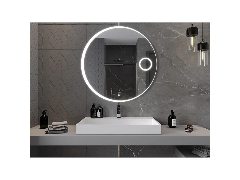 Mexen Ella miroir de salle de bain éclairé avec miroir cosmétique, rond 100 cm, LED 6000K, antibuée - 9811-100-100-611-00