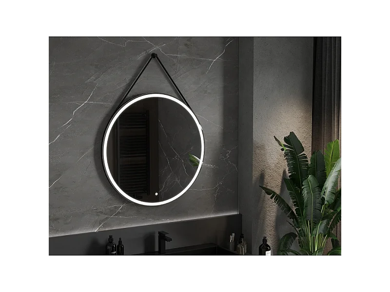 Mexen Reni miroir de salle de bain éclairé, rond 90 cm, LED 6000K, anti-buée, cadre noir - 9812-090-090-611-70