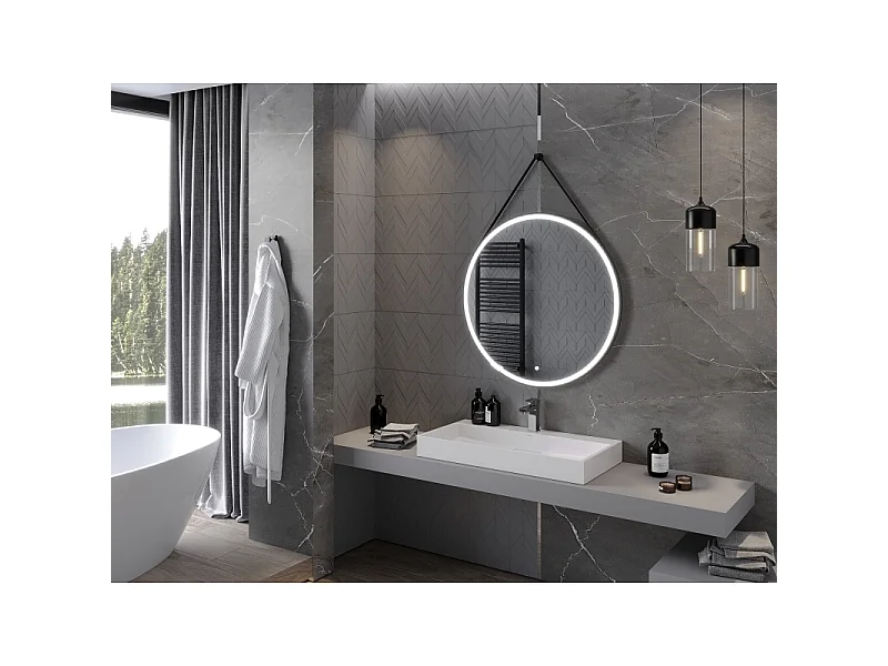 Mexen Reni miroir de salle de bain éclairé, rond 90 cm, LED 6000K, anti-buée, cadre noir - 9812-090-090-611-70