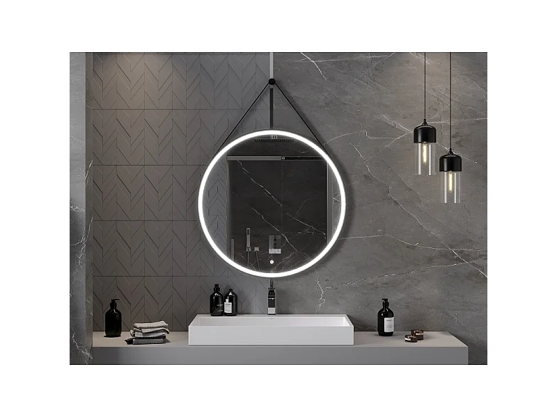 Mexen Reni miroir de salle de bain éclairé, rond 90 cm, LED 6000K, anti-buée, cadre noir - 9812-090-090-611-70
