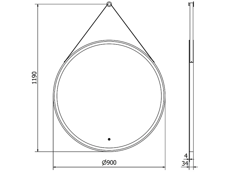 Mexen Reni miroir de salle de bain éclairé, rond 90 cm, LED 6000K, anti-buée, cadre noir - 9812-090-090-611-70