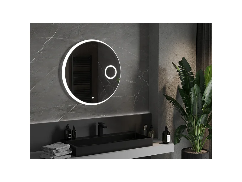 Mexen Ella miroir de salle de bain éclairé avec miroir cosmétique, rond 80 cm, LED 6000K, antibuée - 9811-080-080-611-00