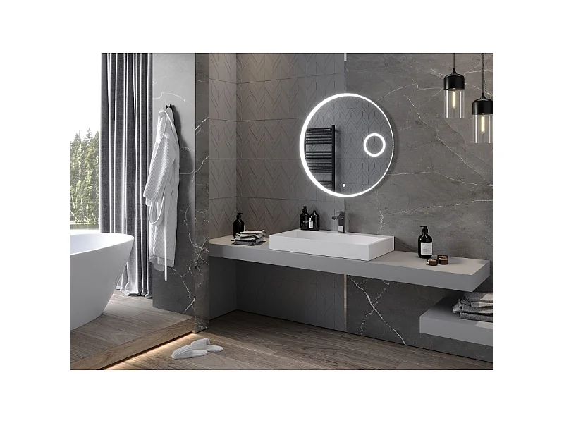 Mexen Ella miroir de salle de bain éclairé avec miroir cosmétique, rond 80 cm, LED 6000K, antibuée - 9811-080-080-611-00