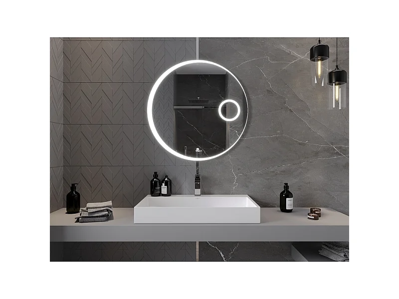 Mexen Ella miroir de salle de bain éclairé avec miroir cosmétique, rond 80 cm, LED 6000K, antibuée - 9811-080-080-611-00