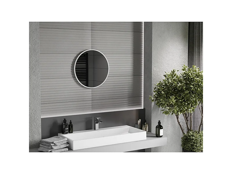 Mexen Loft miroir de salle de bain rond 50 cm, cadre blanc - 9850-050-050-000-20