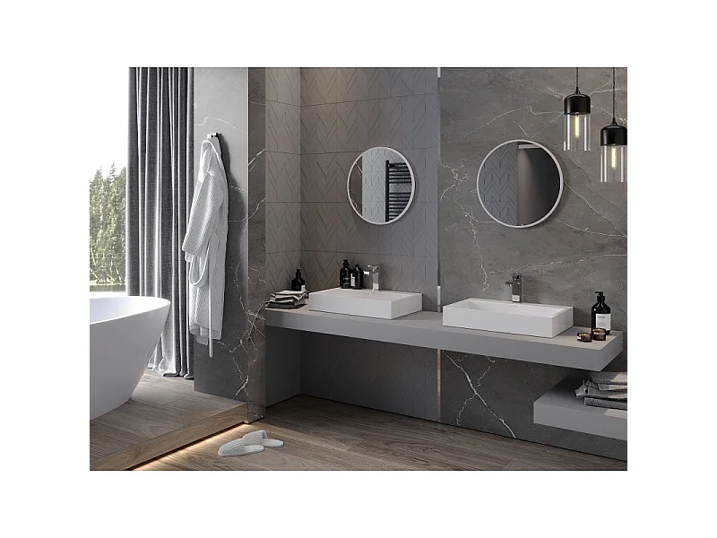 Mexen Loft miroir de salle de bain rond 50 cm, cadre blanc - 9850-050-050-000-20