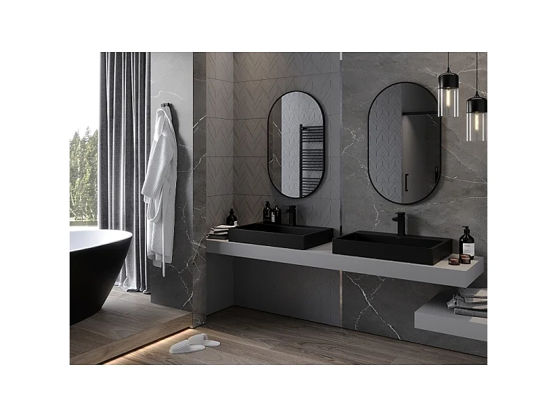 Mexen Loft lustro łazienkowe owalne 90 x 55 cm, rama czarna - 9851-090-055-000-70