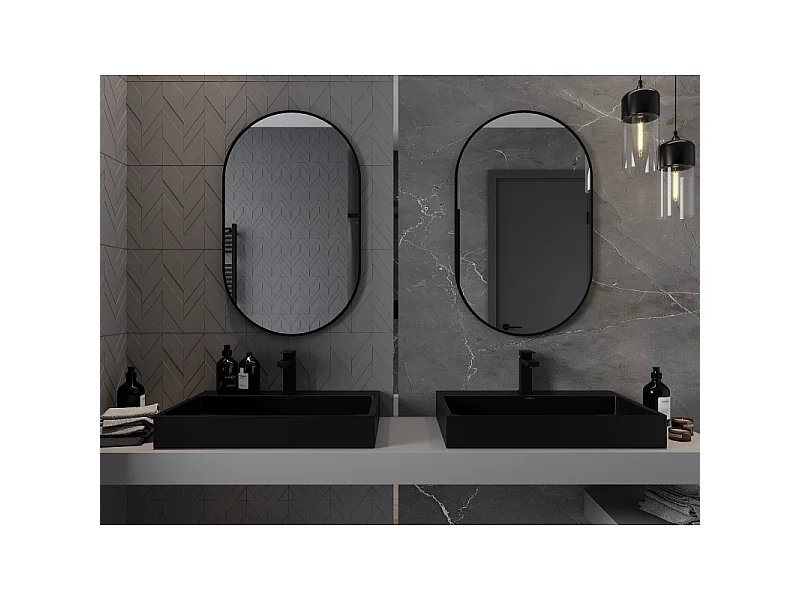 Mexen Loft lustro łazienkowe owalne 90 x 55 cm, rama czarna - 9851-090-055-000-70