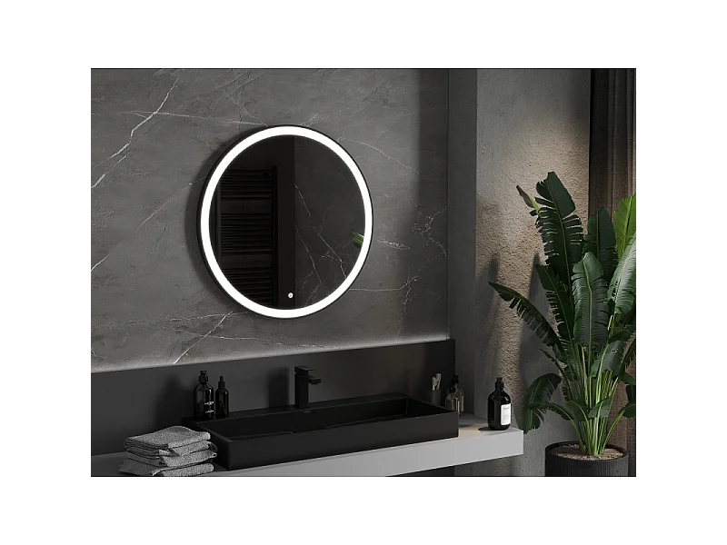 Mexen Esso miroir de salle de bain éclairé, rond 80 cm, LED 6000K, anti-buée, cadre noir - 9825-080-080-611-70