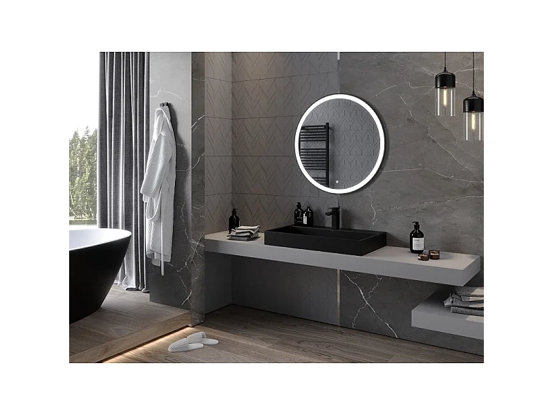Mexen Esso miroir de salle de bain éclairé, rond 80 cm, LED 6000K, anti-buée, cadre noir - 9825-080-080-611-70