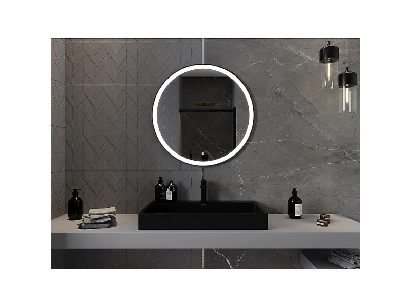 Mexen Esso miroir de salle de bain éclairé, rond 80 cm, LED 6000K, anti-buée, cadre noir - 9825-080-080-611-70