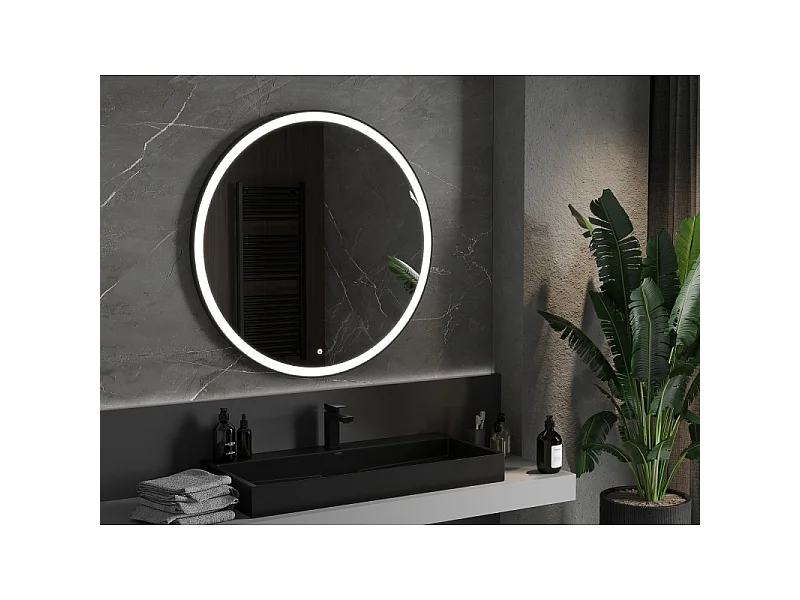 Mexen Esso miroir de salle de bain éclairé, rond 100 cm, LED 6000K, anti-buée, cadre noir - 9825-100-100-611-70