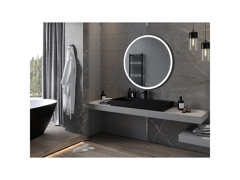Mexen Esso miroir de salle de bain éclairé, rond 100 cm, LED 6000K, anti-buée, cadre noir - 9825-100-100-611-70