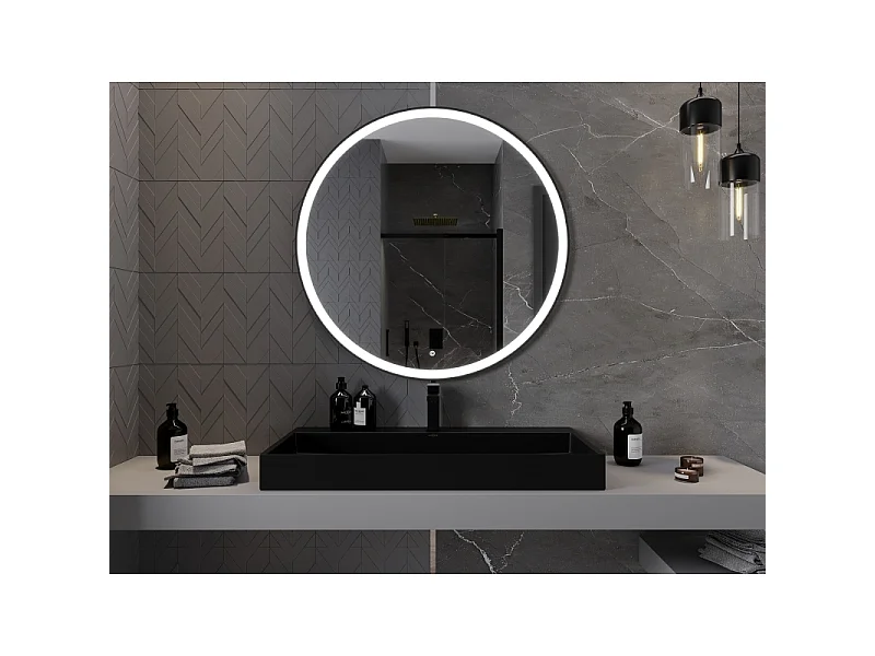 Mexen Esso miroir de salle de bain éclairé, rond 100 cm, LED 6000K, anti-buée, cadre noir - 9825-100-100-611-70