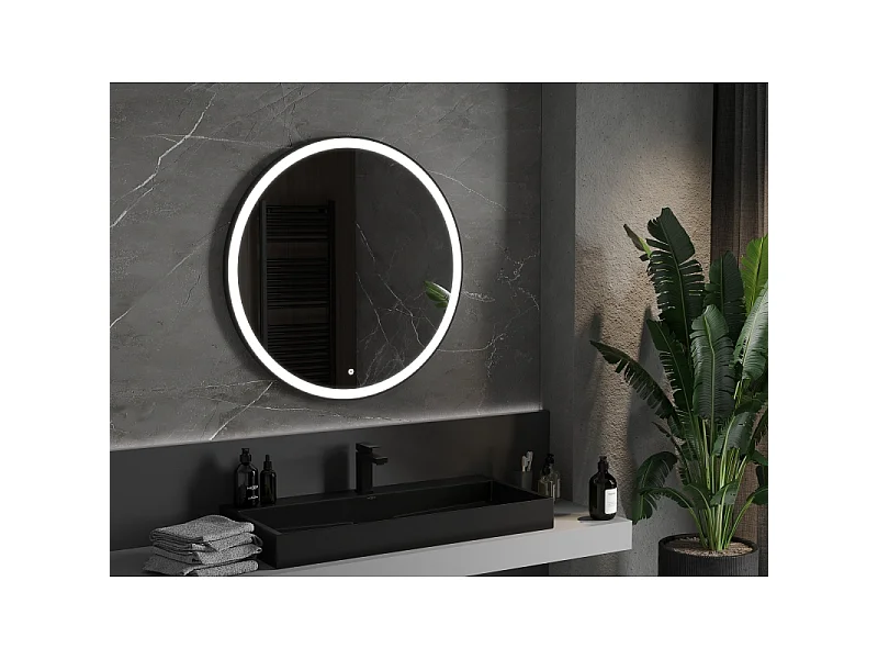 Mexen Esso miroir de salle de bain éclairé, rond 90 cm, LED 6000K, anti-buée, cadre noir - 9825-090-090-611-70