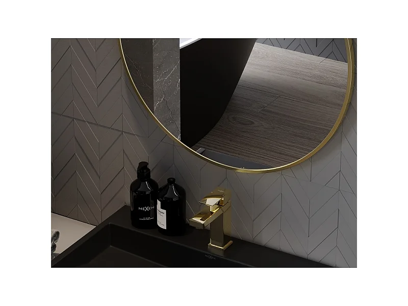 Mexen Loft miroir de salle de bain rond 30 cm, cadre doré - 9850-030-030-000-50