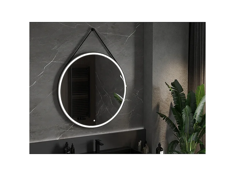 Mexen Reni miroir de salle de bain éclairé, rond 100 cm, LED 6000K, anti-buée, cadre noir - 9812-100-100-611-70