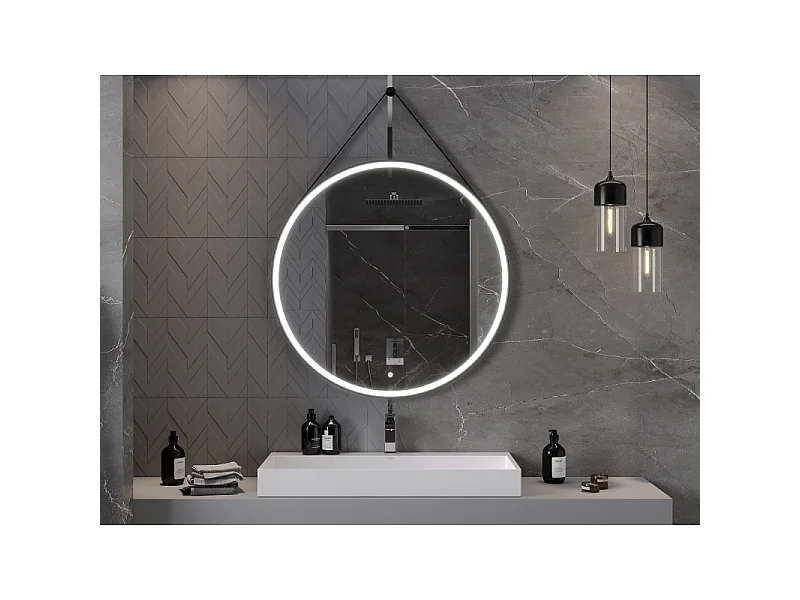 Mexen Reni miroir de salle de bain éclairé, rond 100 cm, LED 6000K, anti-buée, cadre noir - 9812-100-100-611-70