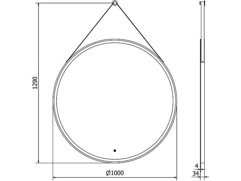 Mexen Reni miroir de salle de bain éclairé, rond 100 cm, LED 6000K, anti-buée, cadre noir - 9812-100-100-611-70