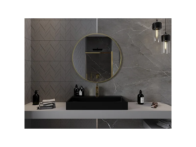 Mexen Loft runder Badezimmerspiegel 80 cm, goldener Rahmen - 9850-080-080-000-50