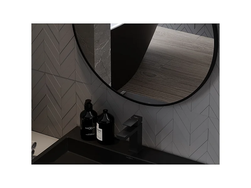 Mexen Loft runder Badezimmerspiegel 65 cm, schwarzer Rahmen - 9850-065-065-000-70